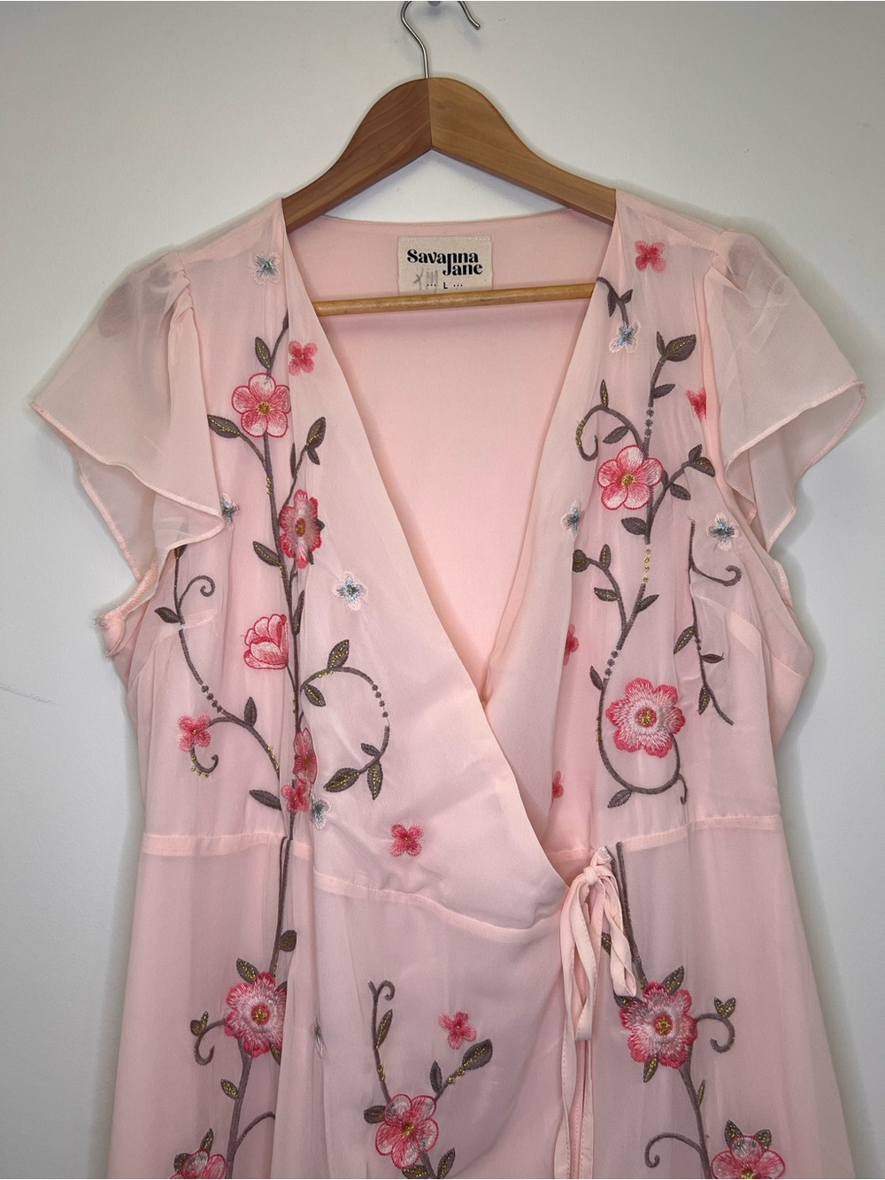 Savanna Jane Peach Floral Embroidered Maxi Wrap Dress - Picture 3 of 12